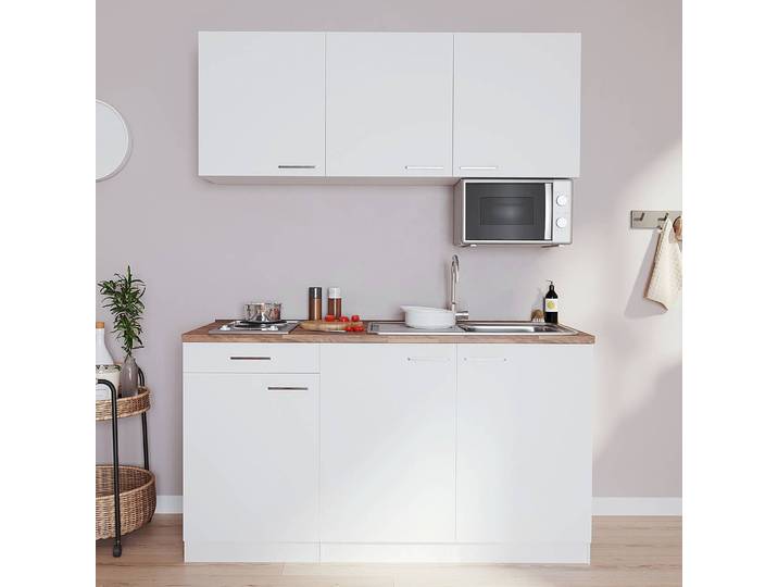 Cuisine II 150 x 200 x 60cm Blanc/Blanc/Imitation noyer