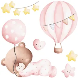 WANDAUFKLEBER 60x56cm - Teddybär-Luftballons und Sterne