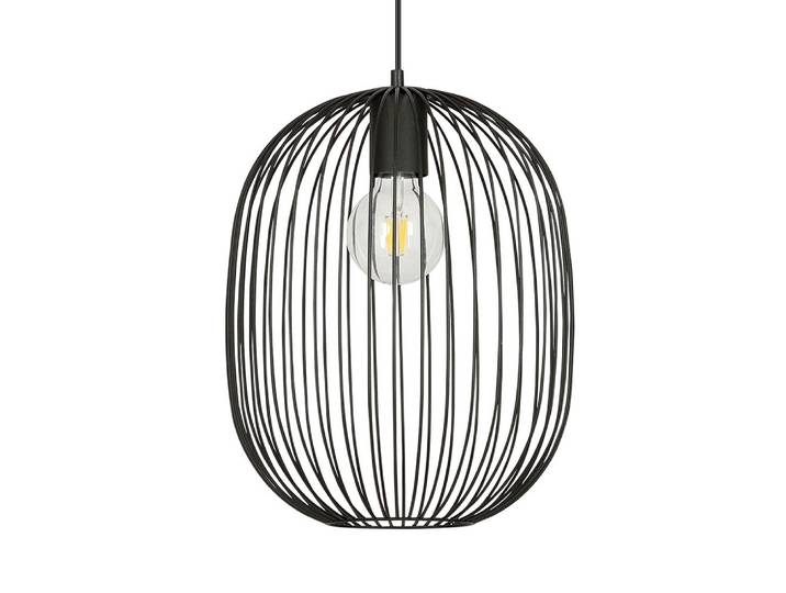 Suspension avec abat-jour cylindrique en métal et grille noire