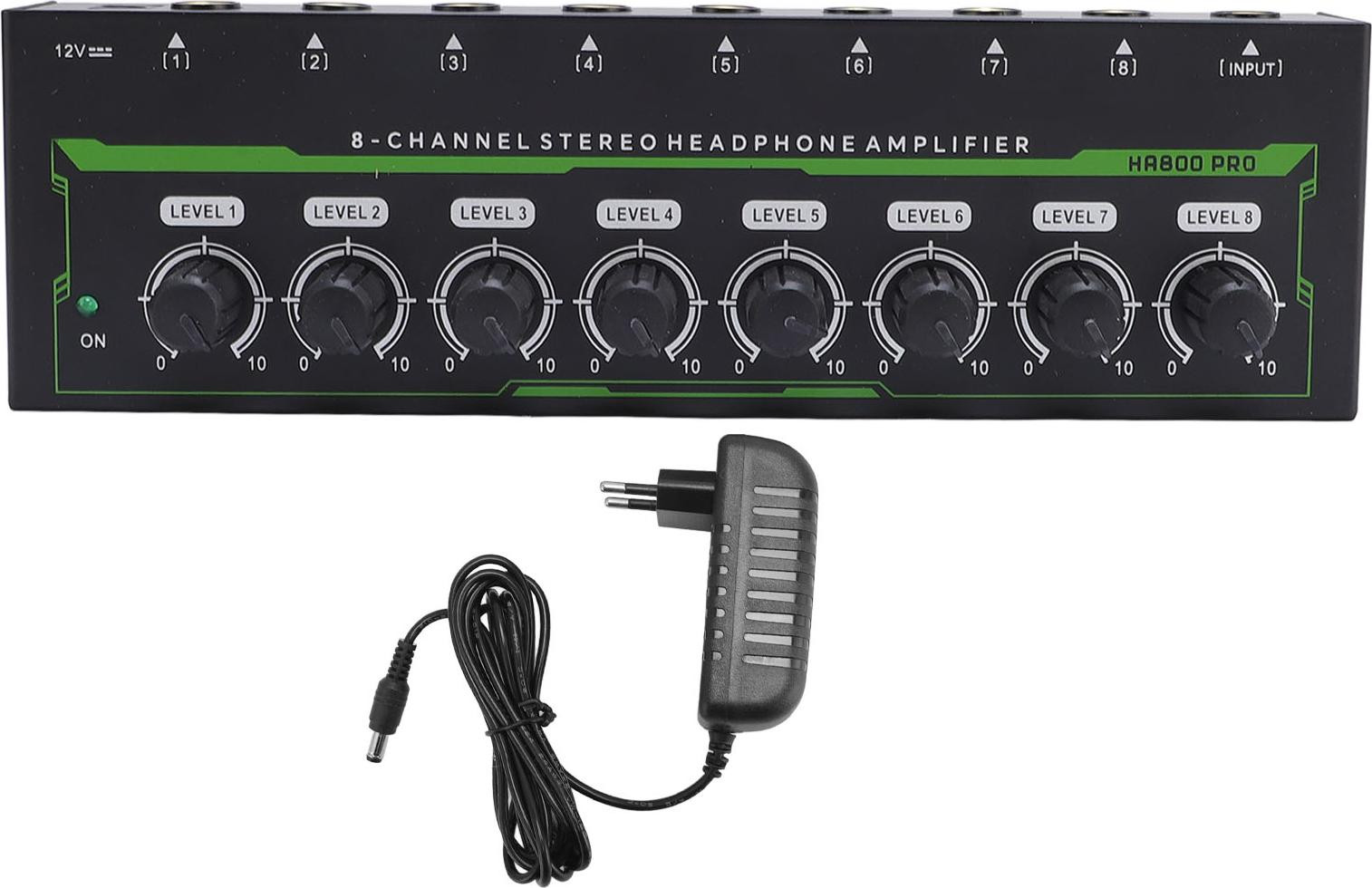 Gistuch 8-kanaals stereo hoofdtelefoonversterker met RGB-verlichting en onafhankelijke volumeregeling