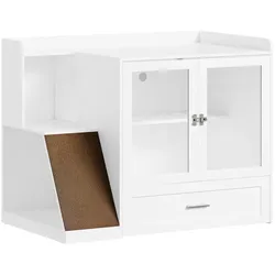 SoBuy Katzenklo-Schrank, Katzen-Toiletten-Kabinett, Katzensand-Versteck mit 1 Schublade Weiß