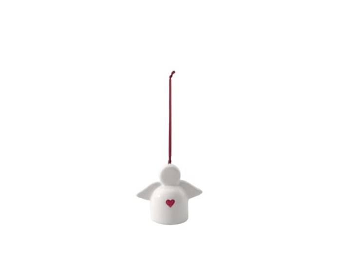 Villeroy & Boch Like. by with Love Schutzengel Ornament, Maße: ca. 5 x 3 x 4,5 cm, Weiß mit rotem Aquarelldekor, Handpflege empfohlen, Herzmotiv, Schutzengelfigur, Premium Porzellan