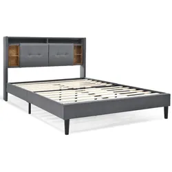 Polsterbett 140x200 cm mit Stauraum, USB-Anschlüssen und LED-Beleuchtung – modernes Design in Grau für hohen Komfort und Funktionalität