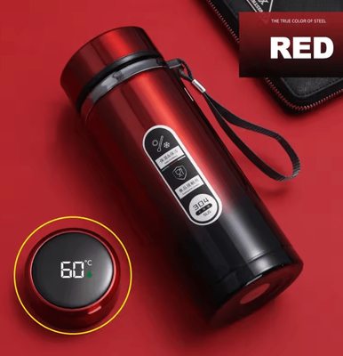 Uplift Curations Smart LED Temperature Thermos Bottle Stainless Steel Vacuum Flask For Hot & Cold Drinks red 1l