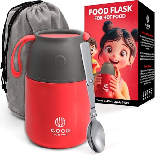 Good For You Geïsoleerde voedselcontainer van roestvrij staal, rood, 530 ml