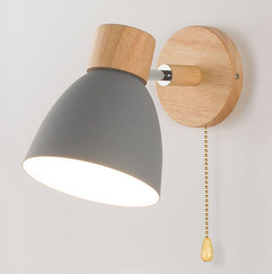 Trendy Discount Goods Modern Nordic LED Wall Lamp With Switch, Iron Wall Light E27 Wooden Base, Bedroom Living Room Macaroon Home Decor grey With Switch no Bulb