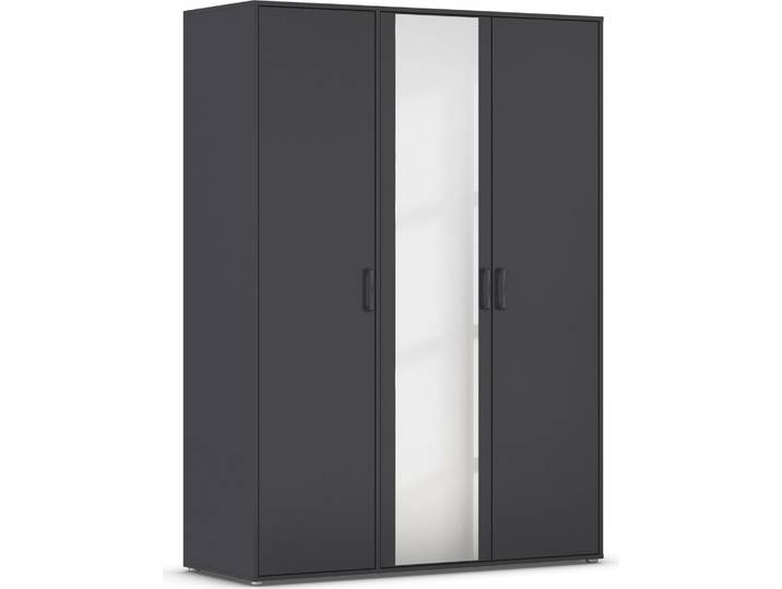 Drehtürenschrank RAUCH Kleiderschrank Schrank Garderobe Wäscheschrank VOYAGER , grau (graumetallic), B:140cm H:194cm T:53cm, Holzwerkstoff, Schränke, Drehtürenschrank, mit modernen Griffen in Graumetallic und Spiegel