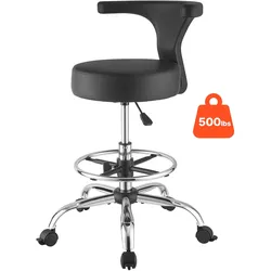 VEVOR Rollhocker 226,8 kg, Arbeitshocker Höhenverstellbar, mit Rückenlehne & Ergonomischem Sitz aus PU-Leder, 360° Drehbar, Ideal für Zahnarztpraxen, Kosmetikstudios & Kliniken, Schwarz