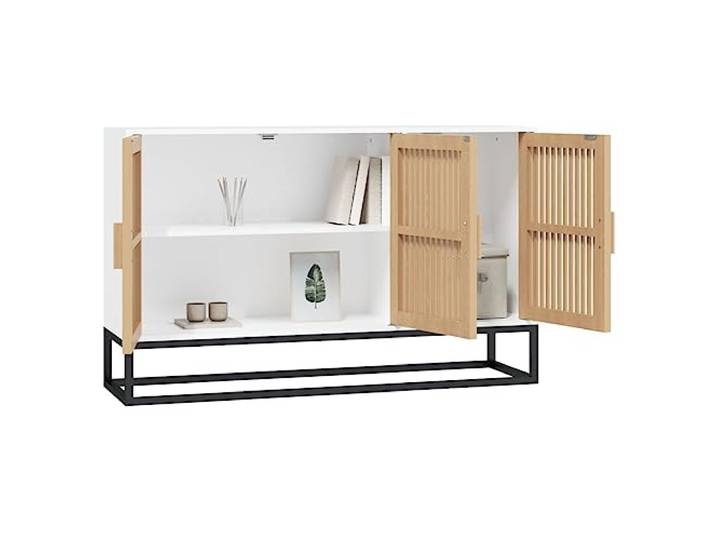 KTHLBRH Anrichte weiß 105 x 30 x 65 cm aus mehrschichtigem Holz Holztüren, Eisenbeine, großer Stauraum, Präsentationsfunktion, Montage mit Handbuch