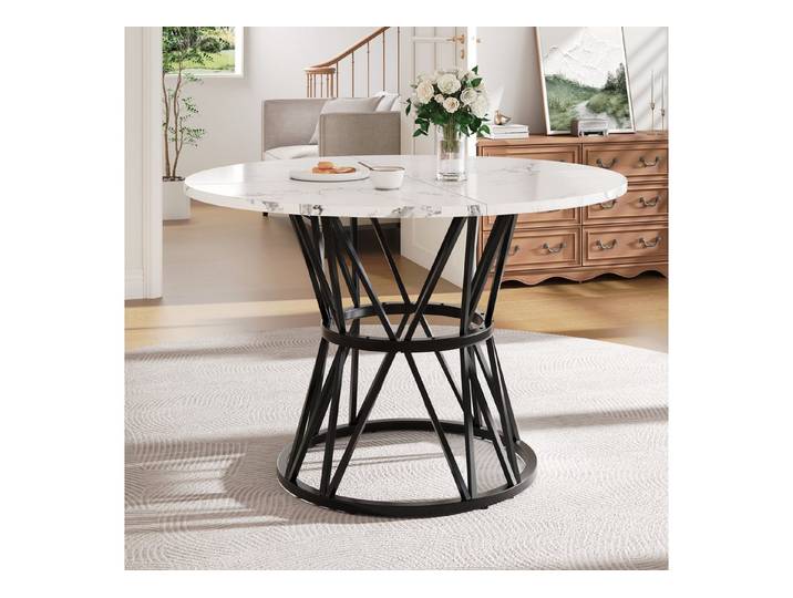 STILVORA Essgruppe 100×100×76cm Runder Küchentisch mit MDF-Marmor für 4 Personen, (Moderner runder Esstisch 100×100×76 cm mit verstellbaren Metallbeinen, MDF-Marmor-Tischplatte und hoher Tragfähigkeit., 1-tlg)