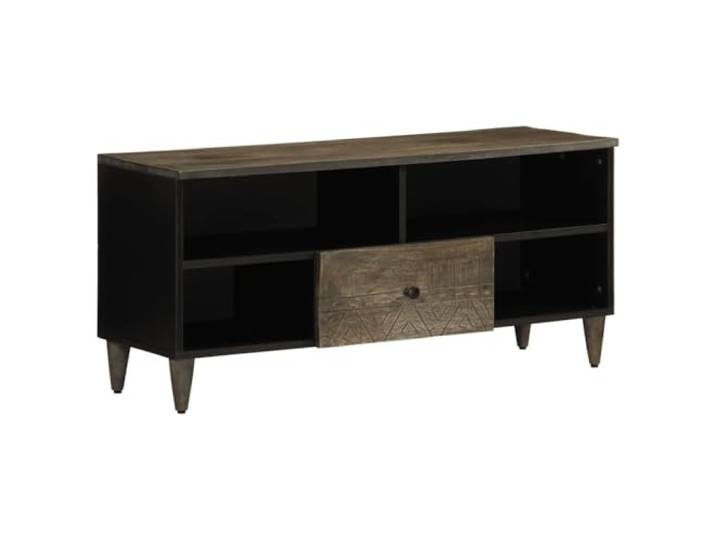 LKJephalotrope TV-Schrank Massivholz Mango Lowboard 100x33x46 cm Handgeschnitztes Lowboard aus Mangoholz mit Schublade und 4 Fächern für Wohnzimmer und Schlafzimmer.
