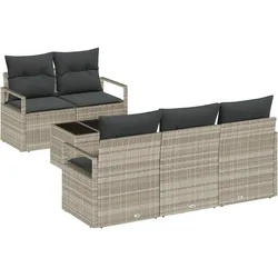 vidaXL 6-teiliges Garten Sofa Set mit Kissen Hellgrau Poly Rattan