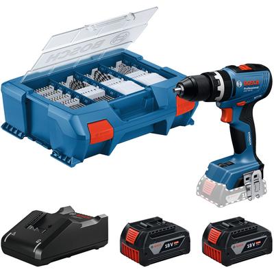 Akku-Schlagbohrschrauber BOSCH PROFESSIONAL "»GSB 18V-65«", blau, Bohrmaschinen, Inkl. 2x Akku GBA 18V 4,0Ah, in L-Case Pick & Click
