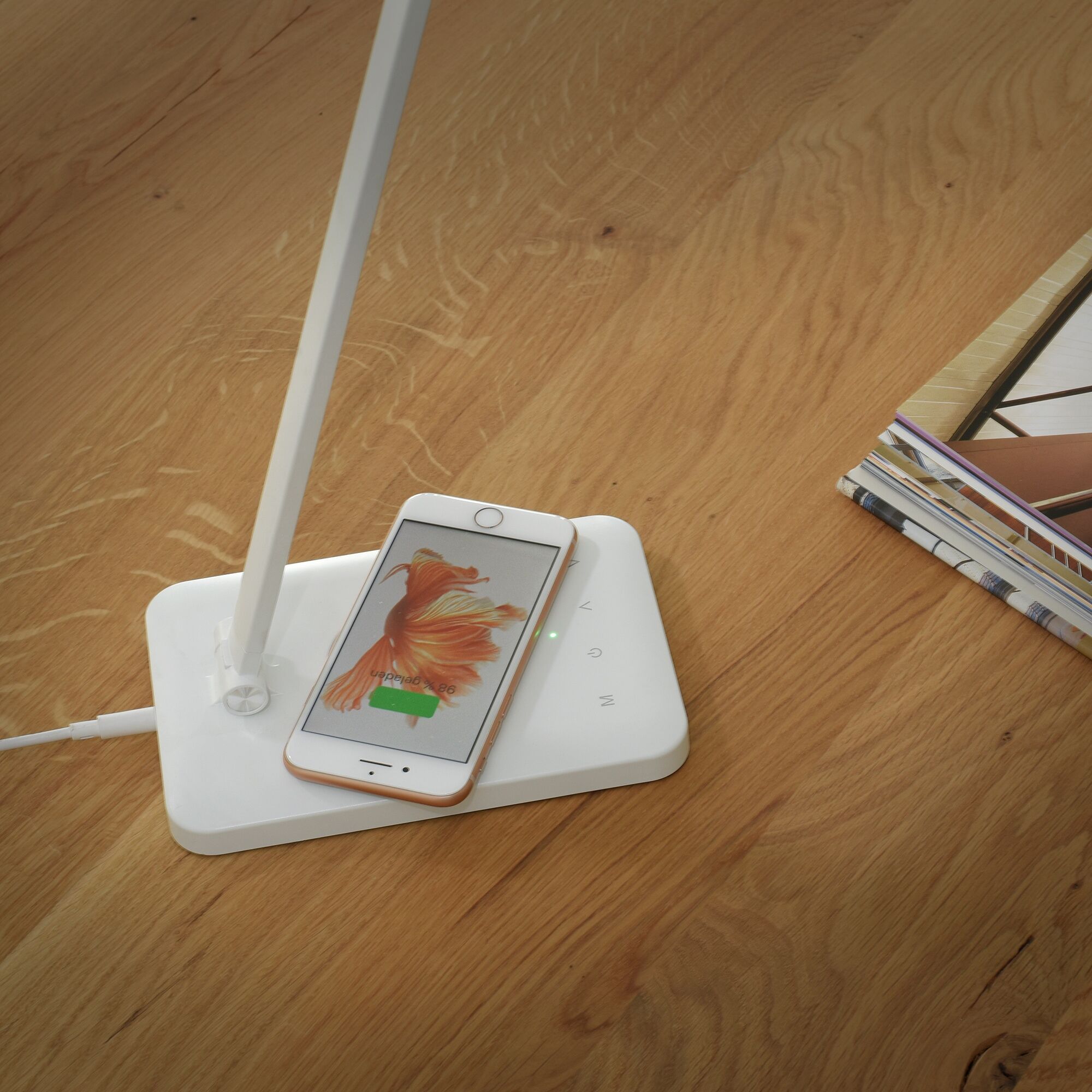 JUST LIGHT LED Tischleuchte "FLORENTINA", weiß, 1, H: 61,5cm, 1 Stk., Leuchten, Touchdimmer, CCT, Ladefunktion für Handy über USB oder per Induktion, LED Tischleuchte