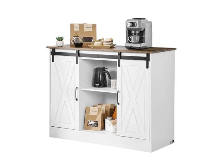 VEVOR Kaffeebarschrank 106 x 40 x 81,5 cm Bauernhaus-Kaffeebarschrank mit 3-stufigem Stauraum, Kaffeebartisch mit Scheunentoren, Sideboard-Buffetschrank für Wohnzimmer Eingangsbereich