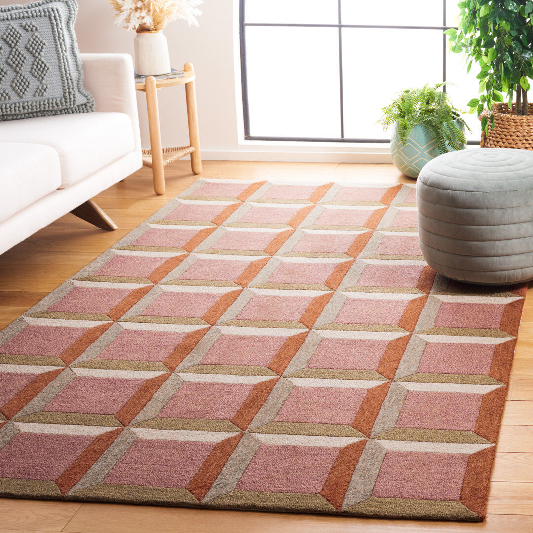 Metro Genre Geometric Area Rug In Pink / Beige Pink;Beige Rectangle 122 x 183 cm