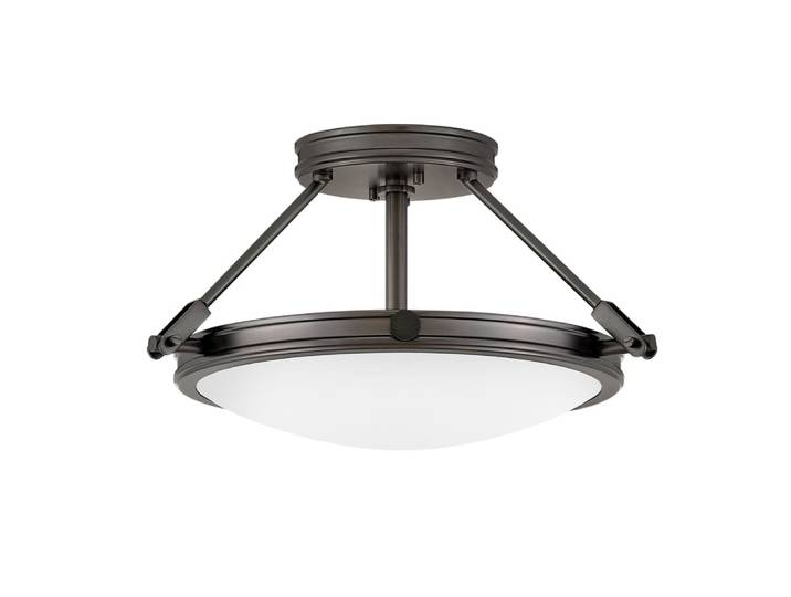 Semi-Plafonnier Acier, Verre Opalin Oxyde Noire