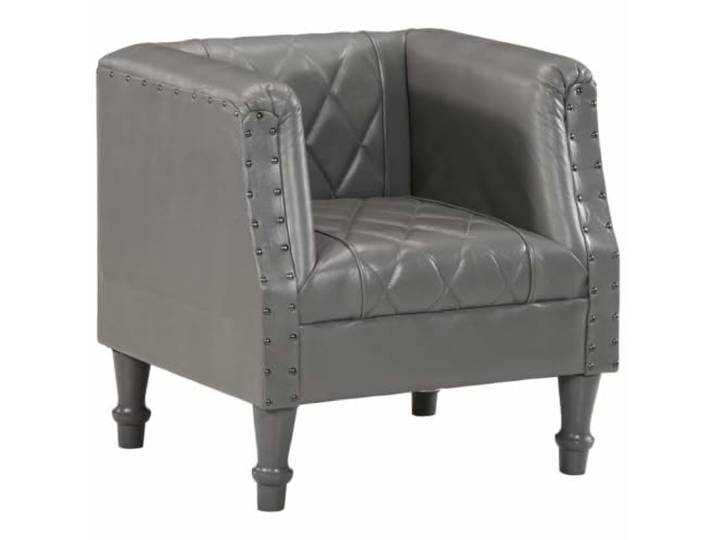 KDVXBCQJH Sessel Echtes Ziegenleder Mangoholz Vintage Stuhl Grau Komfortabler Polstersessel aus echten Materialien und stabilen Holzbeinen fuer Wohnzimmer, Lounge und Ruheecke.