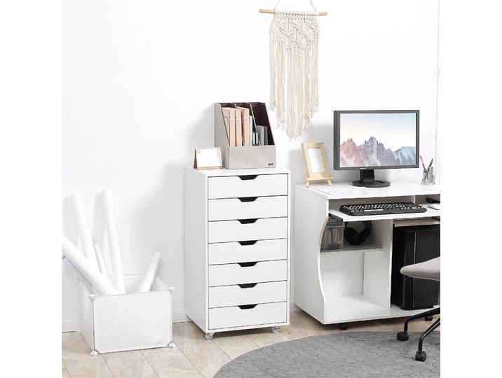 Vinsetto Caisson Bureau à Roulettes 7 Tiroirs Rangement A4
