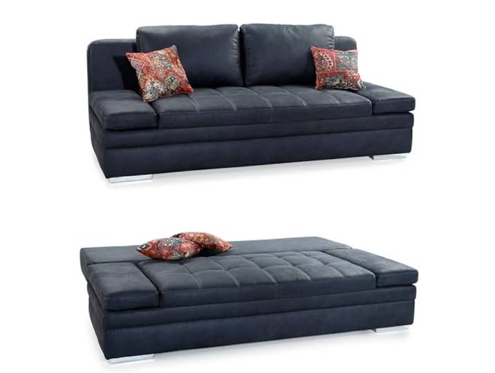 luma-Home 15118/ Funktionssofa mit Gästebett und Bettkasten, Anthrazit B200/T100/H84 cm, Armlehnen verstellbar,Liegefläche 148x200 cm, Wellenunterfederung, Mikrofaser Antikleder-Optik mit Steppung