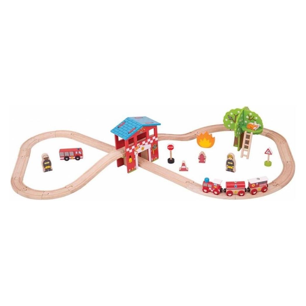 Bigjigs Feuerwehrstation Eisenbahn Set (BJT037)