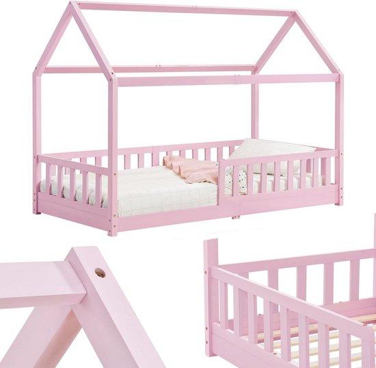 Famanu Kinderhausbett Rosa 90x200 cm mit Fallschutz und Lattenrost