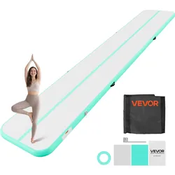 VEVOR Aufblasbare Gymnastikmatte 600x100x10 cm Airtrack-Turnmatte für Training, Wettkampfsport & Yoga, mit Rutschfester Oberfläche, 600-W-Elektroluftpumpe, Reparaturflicken, Düsen & Tasche, Mintgrün