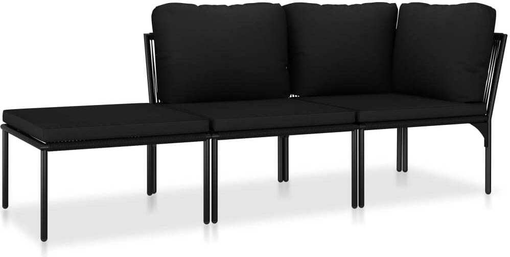 3-tlg. Garten-Lounge-Set mit Auflagen Schwarz PVC