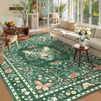 Garvee Tiger Head Floral Washable Low Pile Non-Slip Area Rug
