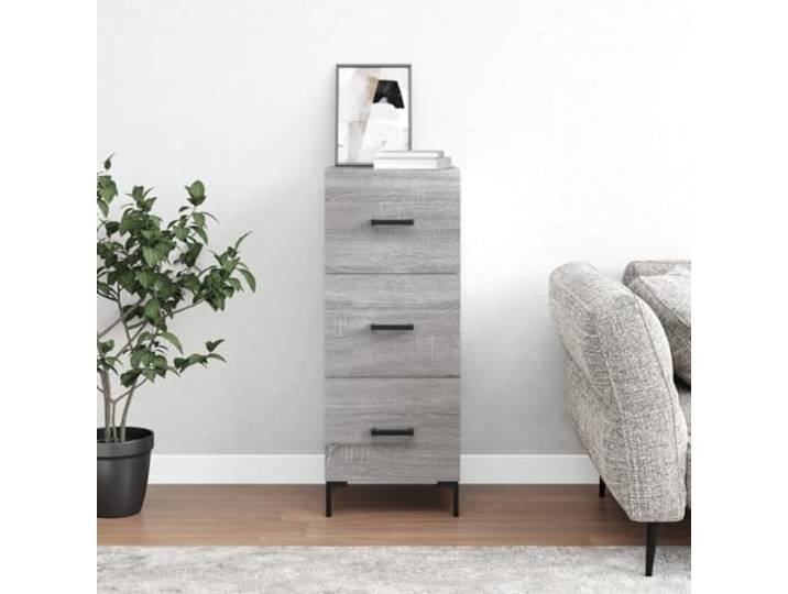 RJPLMFV Anrichte Sonoma, grau, 34,5 x 34 x 90 cm, Holz, Technik 3 Schubladen, Füße aus Metall, langlebig, stabil, Wandbefestigung inklusive