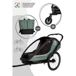 Hamax Cocoon Kinderfahrradanhänger für 2 Kinder, Farbe: Grün / Schwarz