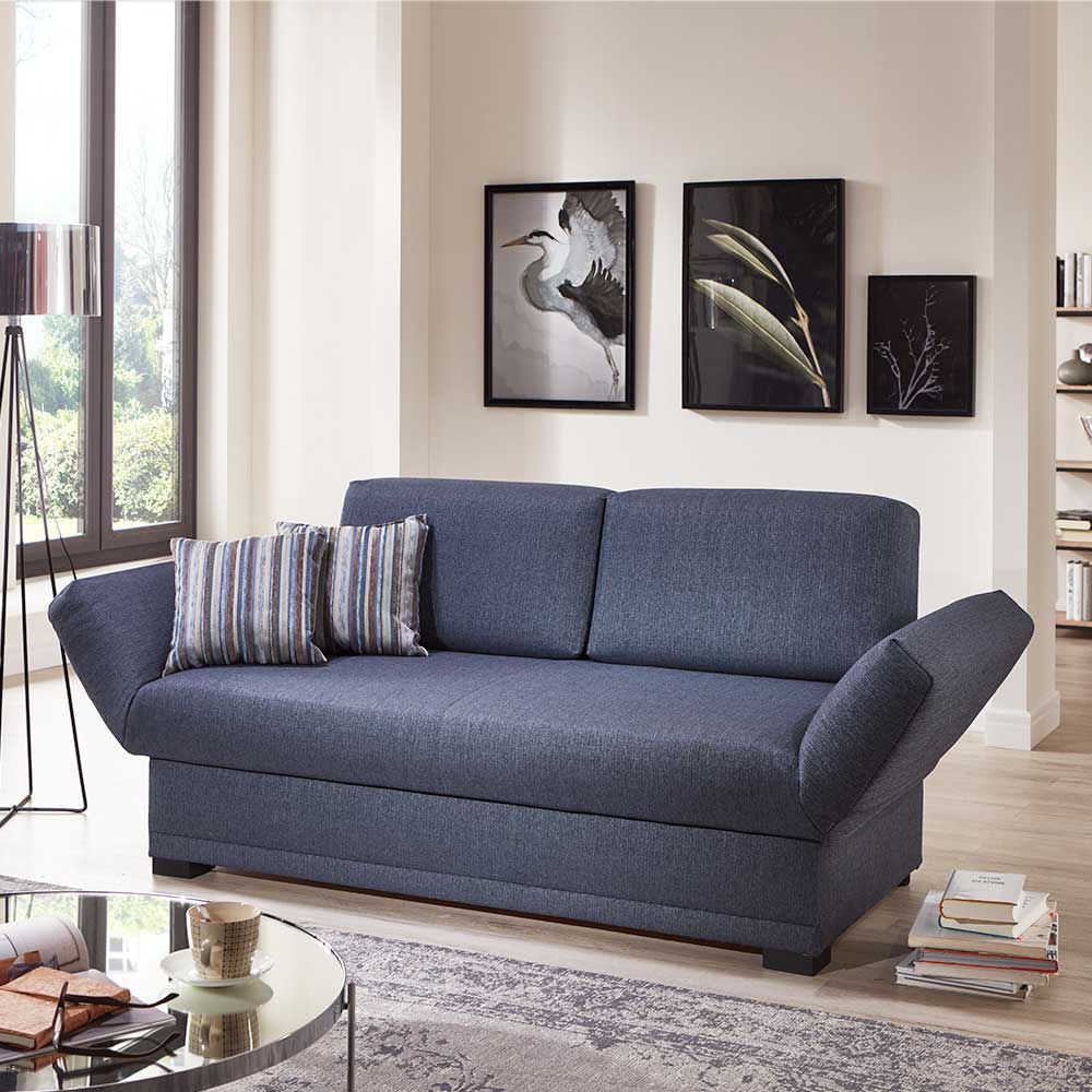 Pharao24.de Sofa Bett in Blau Webstoff Made in Germany