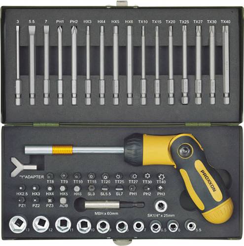 Proxxon Industrial 23104 Bit-Set 54teilig Innen-Sechsrund (TX), Innen-Sechskant, Schlitz, Kreuzschlitz Pozidriv, Kreuzschlitz
