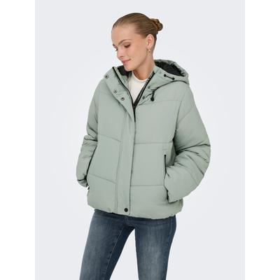 Steppjacke ONLY "ONLMAGGI LIFE SHORT PUFFER CC OTW", Damen, Gr. XS, grün (lilypad), Web, Obermaterial: 100% Polyester, unifarben, regular fit, Jacken Steppjacke, Kunstfaser