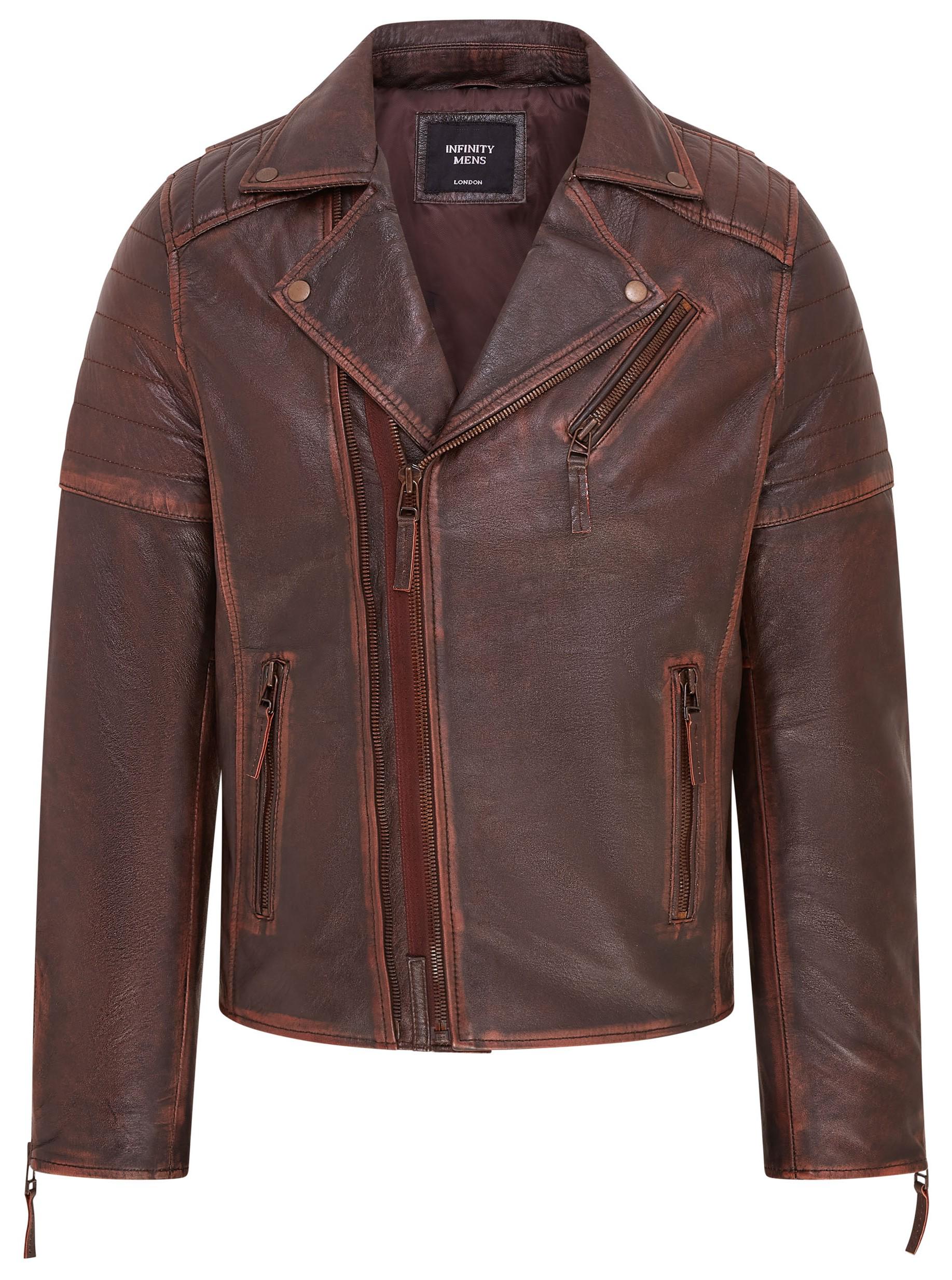 Braune Brando-Leder-Bikerjacke mit doppeltem Kreuzreißverschluss für Herren – Fagernes