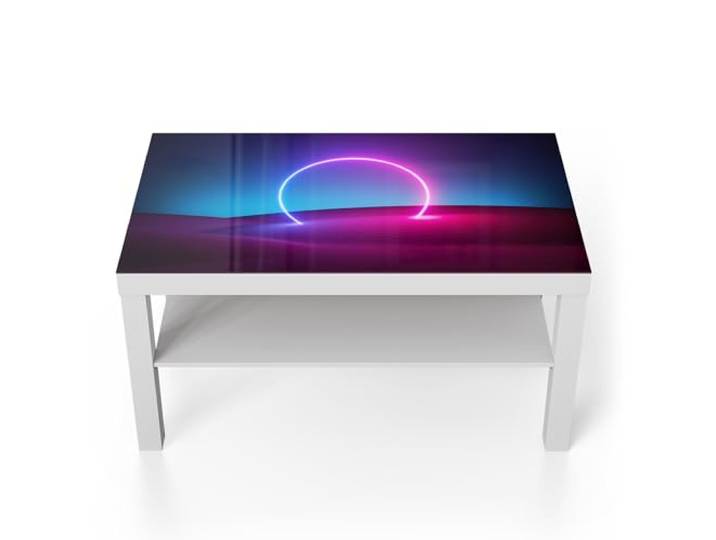 DEQORI Glastisch weiß groß 90x50 cm Motiv Surreale Oase ausgefallener Beistelltisch aus Glas Hochglanz Couchtisch fürs Wohnzimmer moderner Couch Tisch mit Design