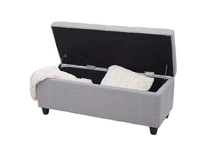 Mendler Aufbewahrungs-Truhe Kriens, Stoff/Textil - hellgrau Sitzbank, Bank, 45x114x45cm, FSC®-Zertifiziert