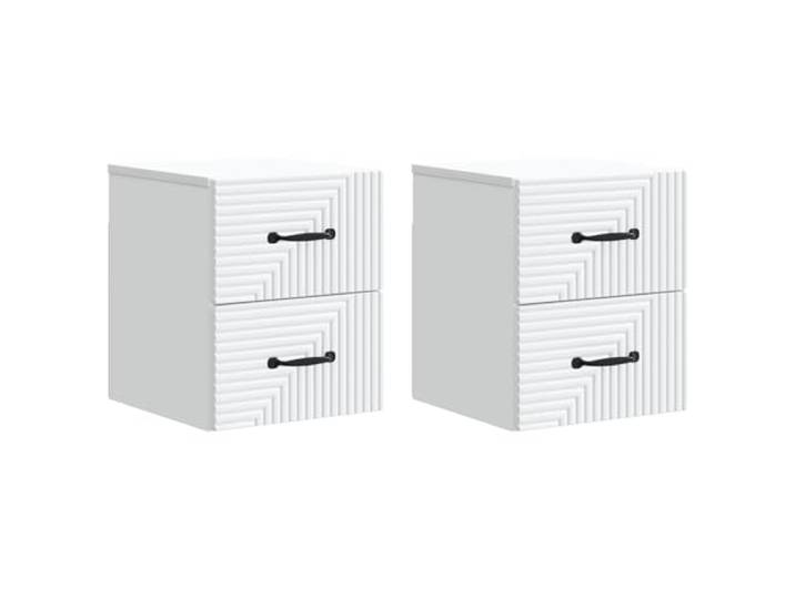 Fisinber 2er Set Nachttisch Wandmontage Weiß 34,5 x 33 x 40 cm Platzsparende Wandkonsolen für das Schlafzimmer mit vier Fächern zur geordneten Aufbewahrung wichtiger Utensilien.