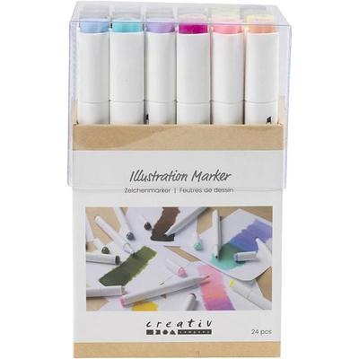 Creativ Company Zeichenmarker, Strichstärke 1+8 mm, Pastellfarben, Standard-Farben, 24 Stk