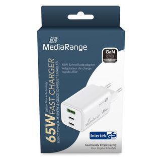 MediaRange Ladegerät 65W 3-Port 1x USB-A/2x USB-C GaN, weiß