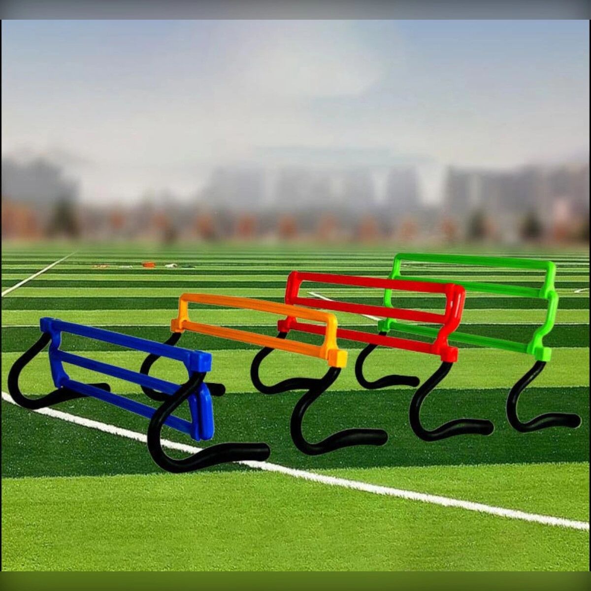 INF Verstellbares faltbares Fußball-Trainingshürden-Set, 5 Stück — Snap-Connect ABS Agility-Hürden für Fußball und Blau