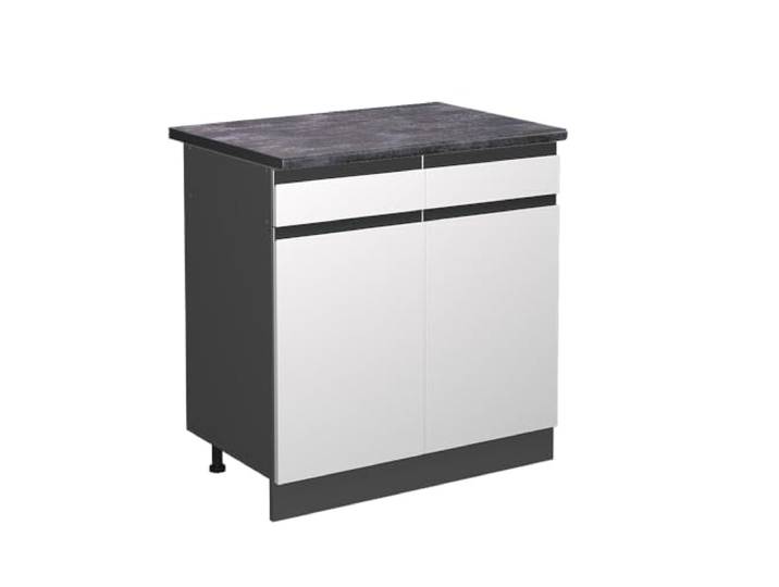 Vicco Küchenunterschrank R-Line, Weiß, 80 cm 2 Schubladen · Arbeitsplatte Anthrazit · Höhenverst. Füße · 2 Türen · Leichter Zugriff