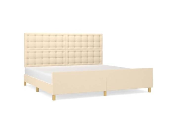 PUGYNBK Bettgestell mit Kopfteil, cremefarbener Stoff, 200 x 200 cm Höhenverstellbar, robuste Beine, Holzleisten, atmungsaktiv, langlebig