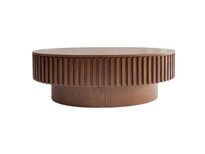 Table basse ovale en bois – rangement caché – noyer – plateau amovible – montage rapide