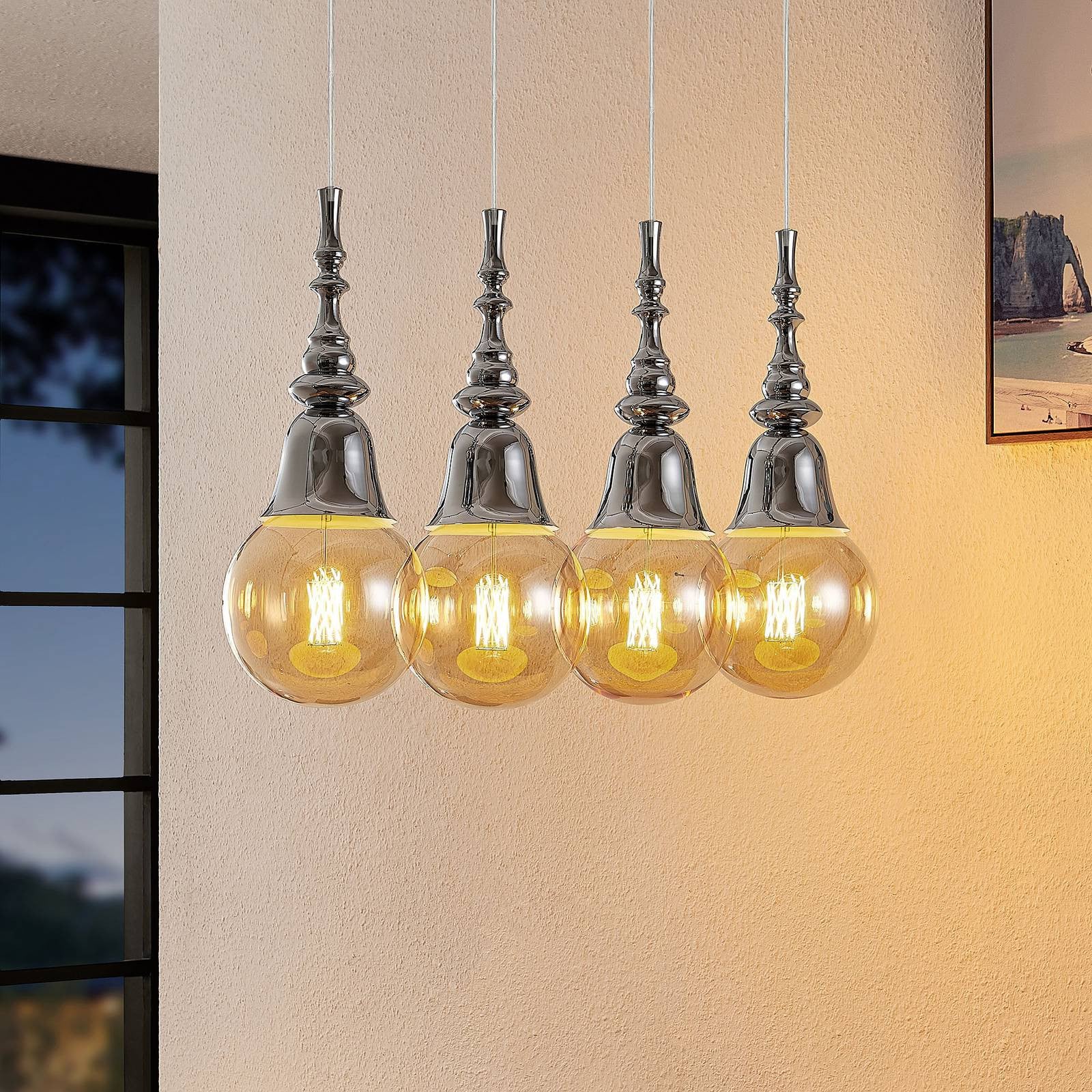 Lucande Hanglamp Gesja, Modern, Chroom/Zilver, Dimbaar, Metaal en Glas