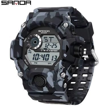Inspired Finds SANDA 2183 Military Style Digital Sports Watch With Alarm And LED Backlight black White