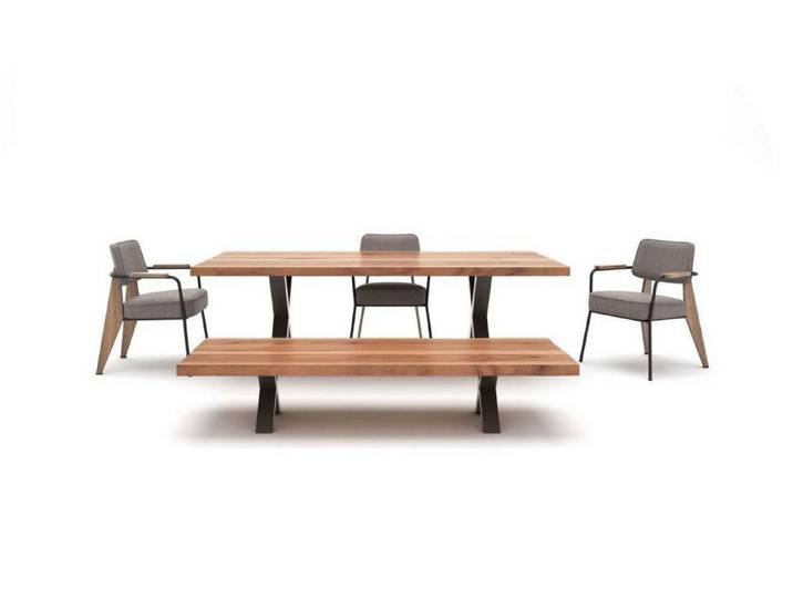 JVmoebel Esszimmer-Set Esszimmermöbel im Designerstil aus Holz und Textil, braun, (6-St., Esstisch, Essbank, 4x Stühle), Made in Europa