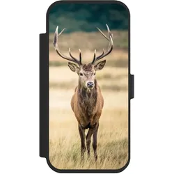 Nivocase Klapphülle für Apple iPhone Air Handyhülle aus Kunst Leder NIVOflip schwarz Hirsch Wald Wiese (Apple iPhone Air), Smartphone Hülle, Schwarz