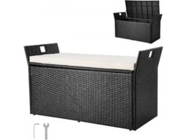 VEVOR Gartenbank mit Stauraum, PE-Rattan-Sitztruhe, Truhenbank mit Kissen & seitlichen Griffen, trägt bis zu 360 kg, Gartensitzgelegenheit & Veranda-Dekor für Terrasse, Garten, Balkon, 125x55x70cm