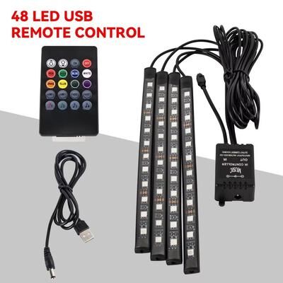 Inspired Finds LED Car Interior Ambient Lights RGB Footwell Lamp Kit With Remote & APP Music Control 48led Remote Usb